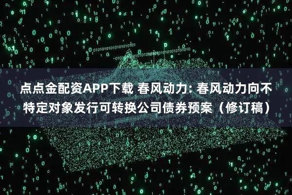 点点金配资APP下载 春风动力: 春风动力向不特定对象发行可转换公司债券预案（修订稿）